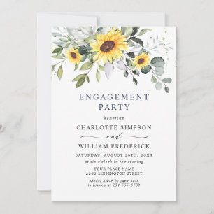 Elegant Sunflowers Eucalyptus ENGAGEMENT  PARTY Invitation
