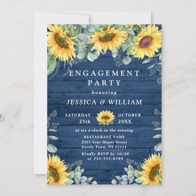 Elegant Sunflowers Eucalyptus ENGAGEMENT PARTY Invitation (Front)