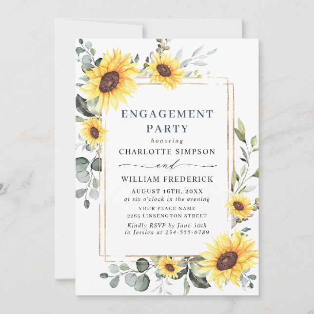 Elegant Sunflowers Eucalyptus ENGAGEMENT  PARTY Invitation (Front)