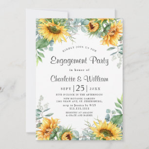 Elegant Sunflowers Eucalyptus Engagement Party Invitation