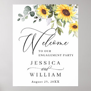 Elegant Sunflowers Eucalyptus Engagement Party Poster