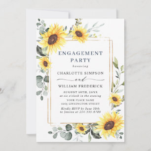 Elegant Sunflowers Eucalyptus ENGAGEMENT PARTY QR Invitation