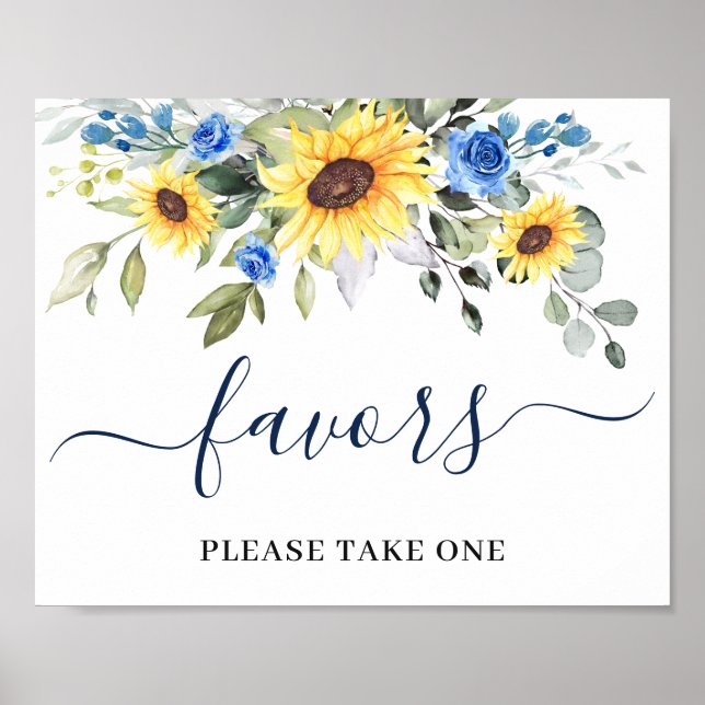 Elegant Sunflowers Eucalyptus Favors Wedding Sign (Front)