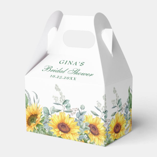 Elegant Sunflowers Eucalyptus Floral Bridal Shower Favour Box (Back Side)