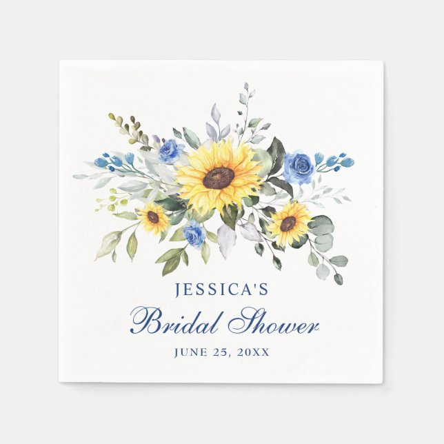 Elegant Sunflowers Eucalyptus Floral Bridal Shower Napkin (Front)