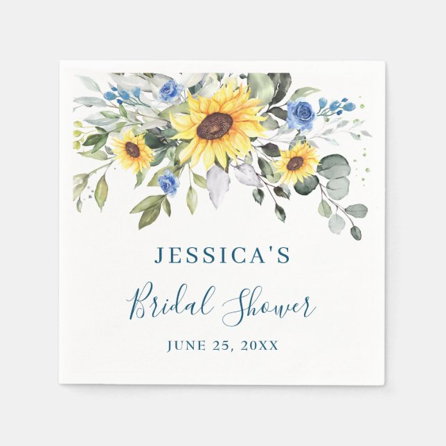 Elegant Sunflowers Eucalyptus Floral Bridal Shower Napkin (Front)
