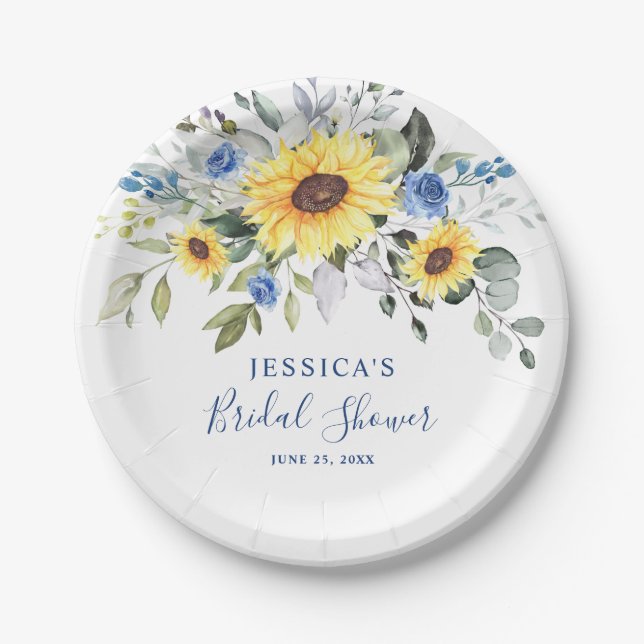 Elegant Sunflowers Eucalyptus Floral Bridal Shower Paper Plate (Front)