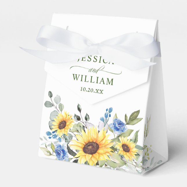 Elegant Sunflowers Eucalyptus Floral Gift Wedding Favour Box (Front Side)