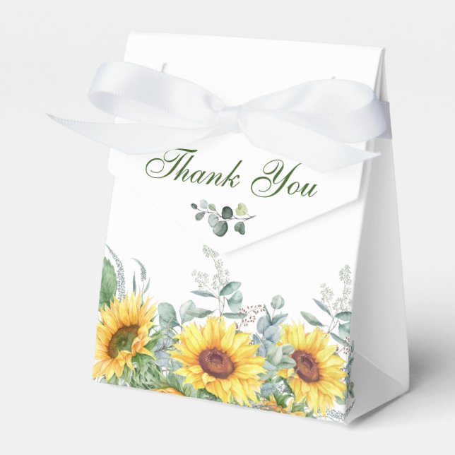 Elegant Sunflowers Eucalyptus Floral Gift Wedding Favour Box (Front Side)