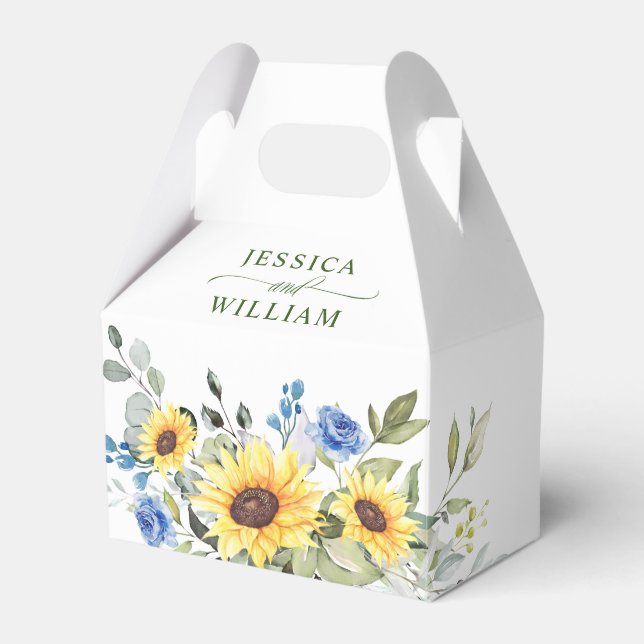 Elegant Sunflowers Eucalyptus Floral Gift Wedding Favour Box (Front Side)