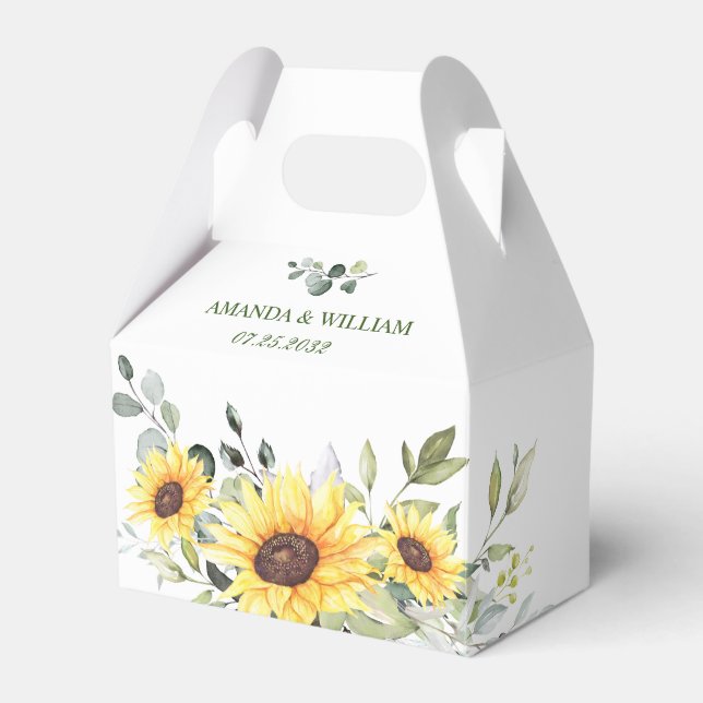 Elegant Sunflowers Eucalyptus Floral Gift Wedding Favour Box (Front Side)