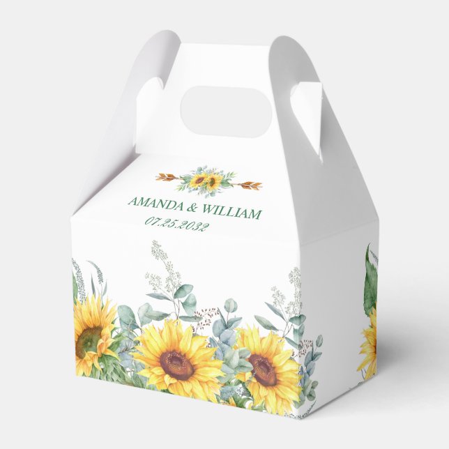 Elegant Sunflowers Eucalyptus Floral Gift Wedding Favour Box (Front Side)