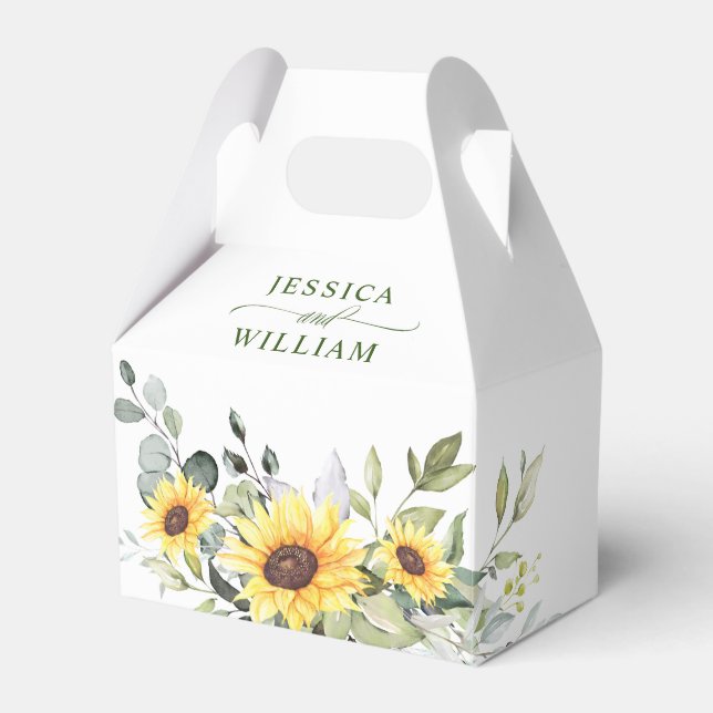 Elegant Sunflowers Eucalyptus Floral Gift Wedding Favour Box (Front Side)