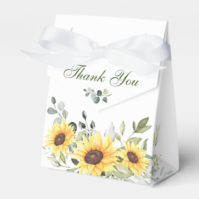Elegant Sunflowers Eucalyptus Floral Gift Wedding Favour Box (Front Side)