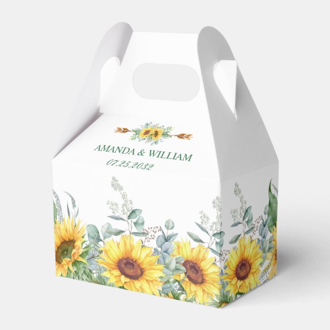 Elegant Sunflowers Eucalyptus Floral Gift Wedding Favour Box (Front Side)