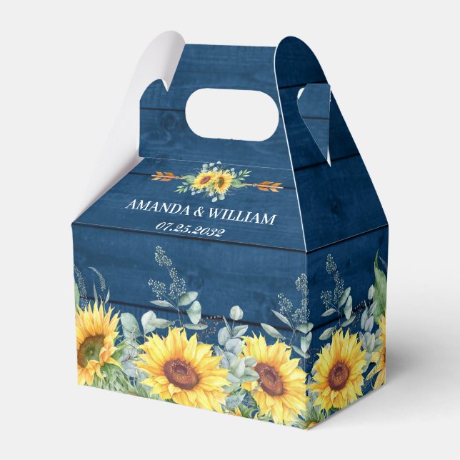 Elegant Sunflowers Eucalyptus Floral Gift Wedding Favour Box (Front Side)