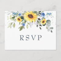 Elegant Sunflowers Eucalyptus Floral Wedding RSVP