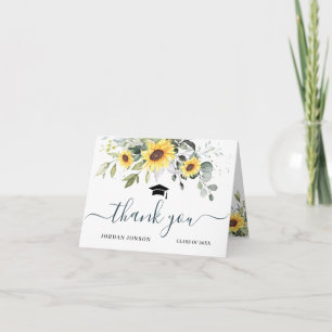 Elegant Sunflowers Eucalyptus Foliage Graduation Thank You Card