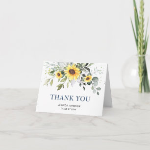 Elegant Sunflowers Eucalyptus Foliage Graduation Thank You Card