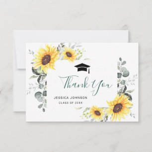 Elegant Sunflowers Eucalyptus Foliage Graduation Thank You Card