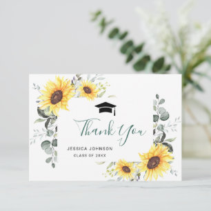 Elegant Sunflowers Eucalyptus Foliage Graduation Thank You Card