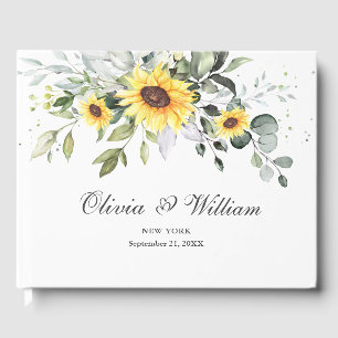 Elegant Sunflowers Eucalyptus Foliage Wedding Guest Book