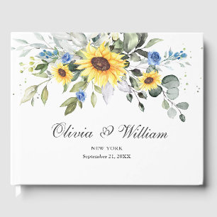 Elegant Sunflowers Eucalyptus Foliage Wedding Guest Book