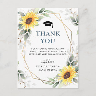Elegant Sunflowers Eucalyptus Graduation Thank You Postcard