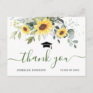 Elegant Sunflowers Eucalyptus Graduation Thank You Postcard