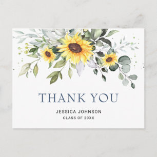 Elegant Sunflowers Eucalyptus Graduation Thank You Postcard