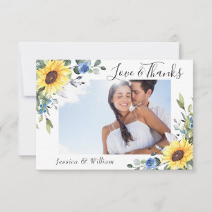 Elegant Sunflowers Eucalyptus Greenery 2 PHOTO Thank You Card