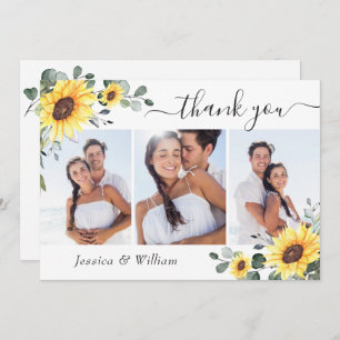 Elegant Sunflowers Eucalyptus Greenery 3 PHOTO Thank You Card