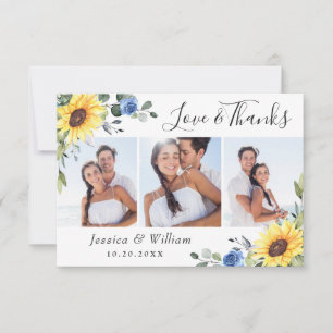Elegant Sunflowers Eucalyptus Greenery 3 PHOTO Thank You Card