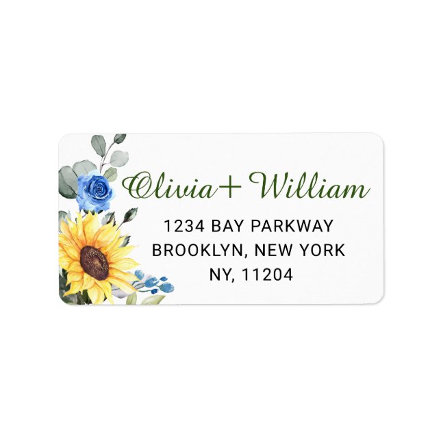 Elegant Sunflowers Eucalyptus Greenery Address Lab Label (Front)