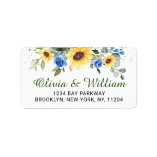 Elegant Sunflowers Eucalyptus Greenery Address Lab Label