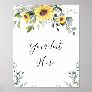 Elegant Sunflowers Eucalyptus Greenery Custom Poster