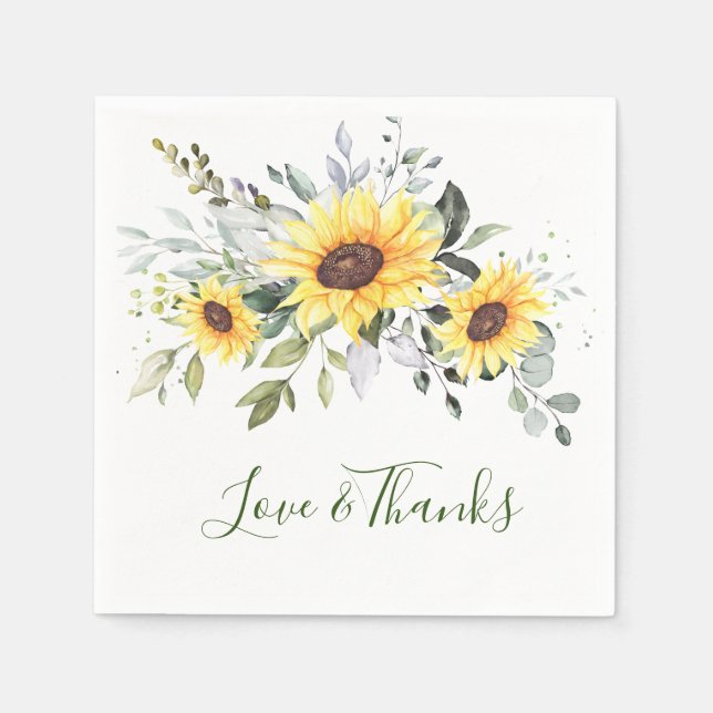 Elegant Sunflowers Eucalyptus Greenery Paper Napkin (Front)