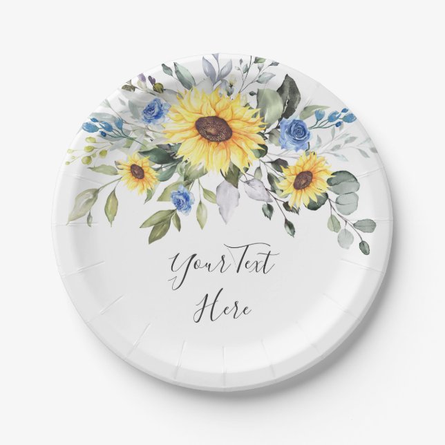 Elegant Sunflowers Eucalyptus Greenery Party Paper Plate (Front)