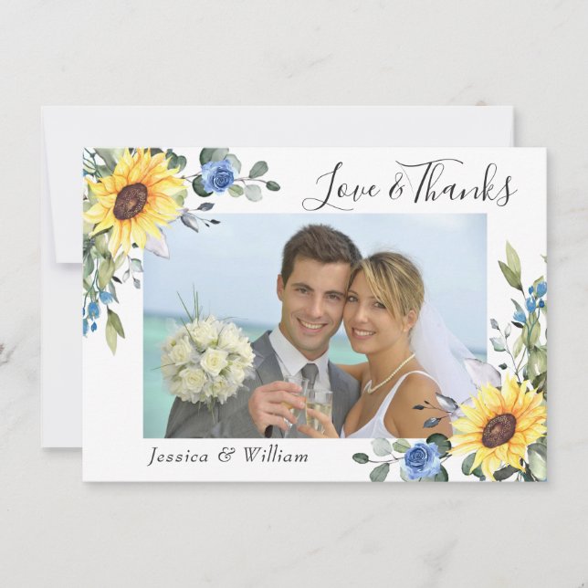 Elegant Sunflowers Eucalyptus Greenery PHOTO Thank You Card (Front)