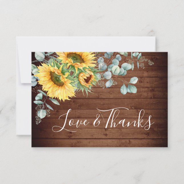 Elegant Sunflowers Eucalyptus Greenery Thank You Card (Front)