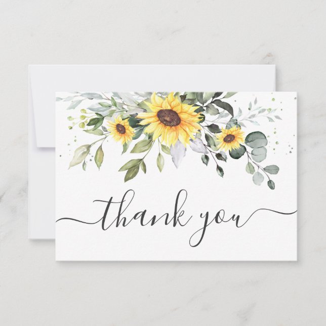 Elegant Sunflowers Eucalyptus Greenery Thank You Card (Front)