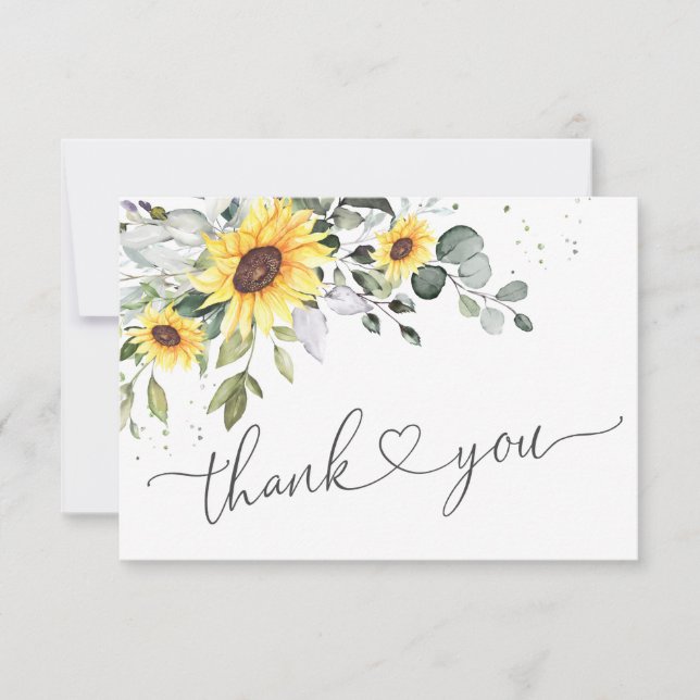 Elegant Sunflowers Eucalyptus Greenery Thank You Card (Front)