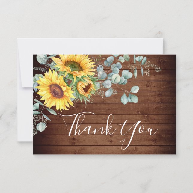 Elegant Sunflowers Eucalyptus Greenery Thank You Card (Front)