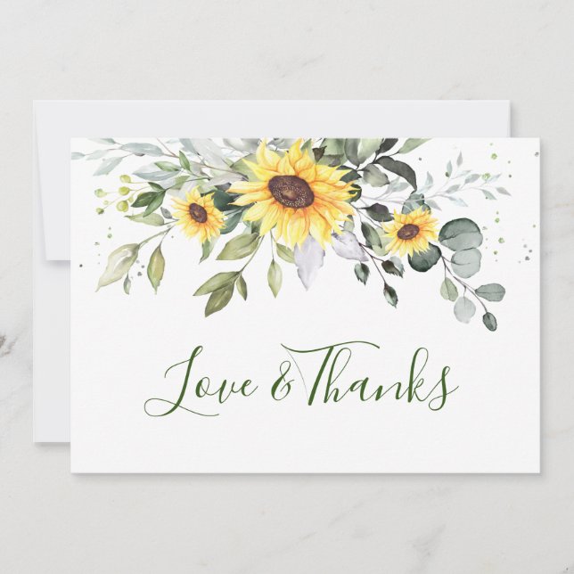 Elegant Sunflowers Eucalyptus Greenery Thank You Card (Front)