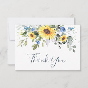 Elegant Sunflowers Eucalyptus Greenery Watercolor Thank You Card