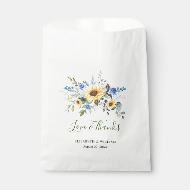 Elegant Sunflowers Eucalyptus Greenery Wedding Favour Bags (Front)