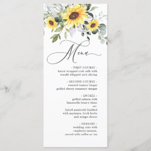 Elegant Sunflowers Eucalyptus Greenery Wedding Menu
