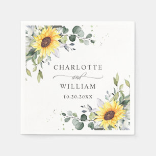 Elegant Sunflowers Eucalyptus Greenery Wedding Napkin