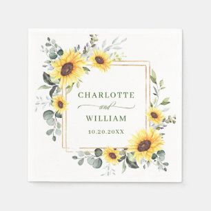 Elegant Sunflowers Eucalyptus Greenery Wedding Napkin