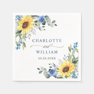 Elegant Sunflowers Eucalyptus Greenery Wedding Napkin